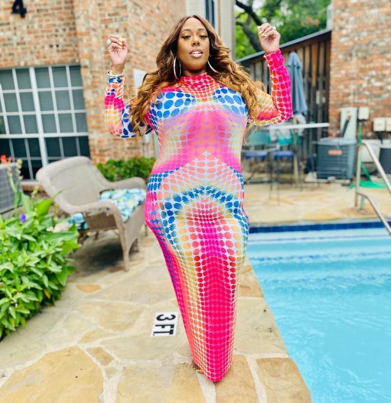 

Plus Size Dresses -5XL Tie Dye Print Maxi Dress Women Sexy Long Sleeve Bandage Boho Vintage Robe Femme Elegant Clothing Echm22, Red