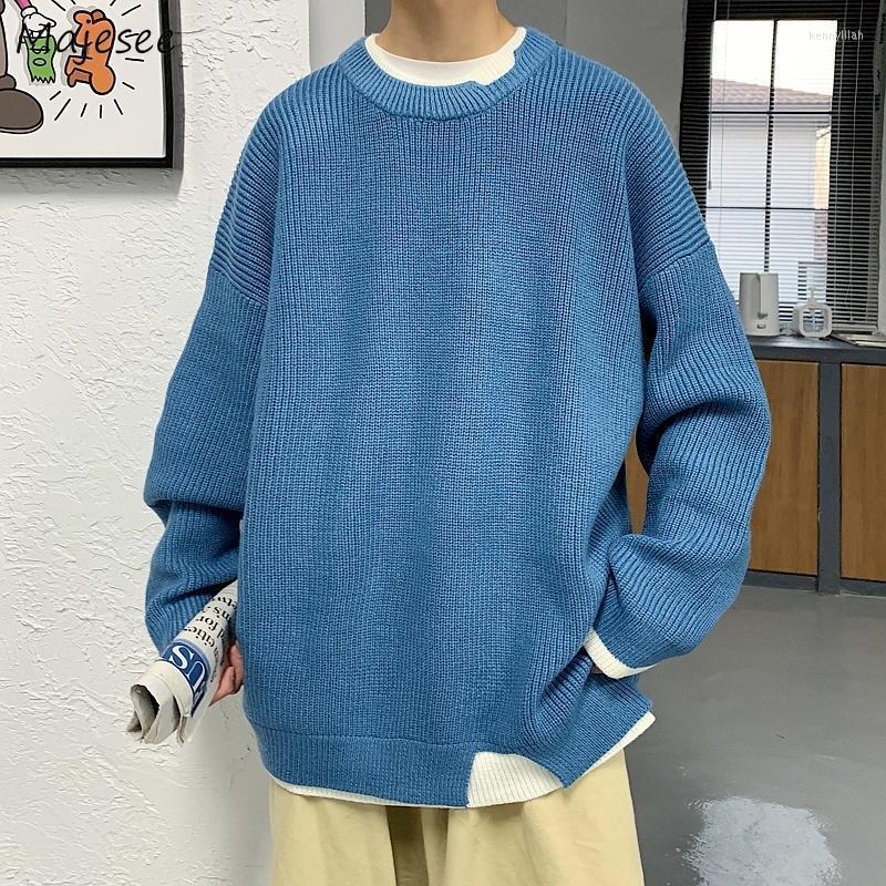 

Men's Sweaters Men Pullovers Sweater Fake Two-pieces Patchwork Baggy Student Simple Couple Trendy Casual Oversize Streetwear O-neck Knitwear, Black