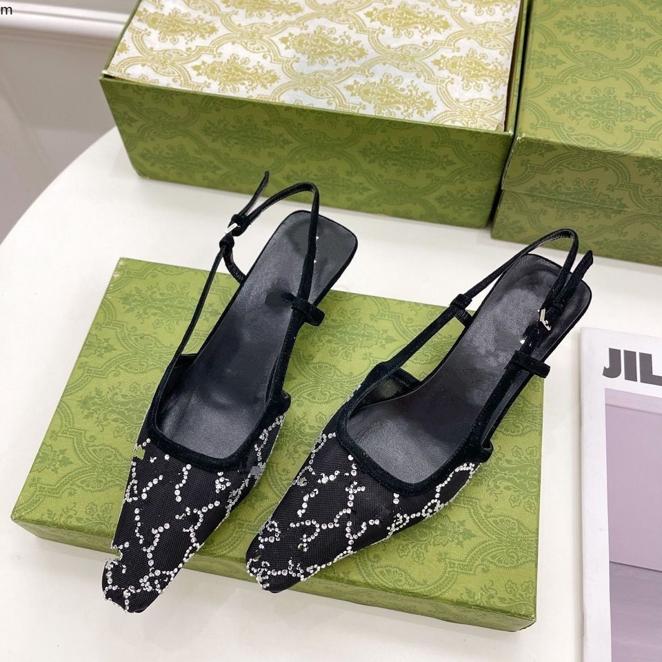 

LUXURY Women G slingback Sandals pump Aria slingback shoes are presented in Black mesh with crystals sparkling motif Back buckle closure Size 35-41 kmBB0001