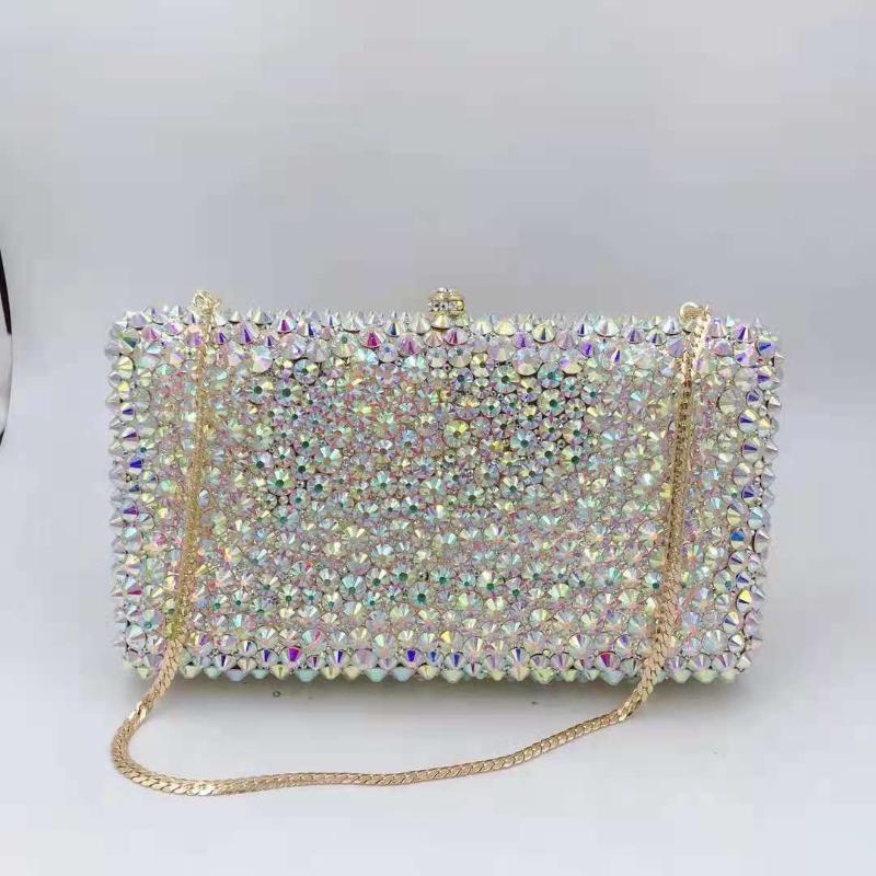 

Evening Bags Women AB Silver Color Small Crystal Clutch Purses Wedding Rhinestone Handbags Bridal Clutches LadyEvening, Show as picture