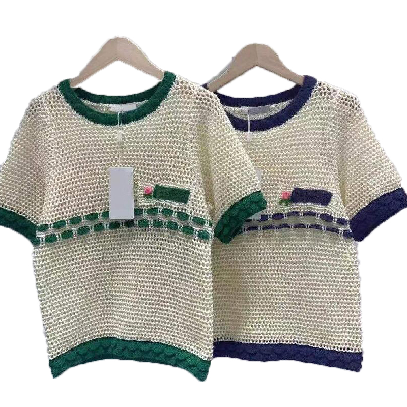 

Fashion Designer Womens Bouses T-shirt Tee Short Sleeved Net Red With Hollow Front Letter Embroidery Loose Comfortable Personalized Fashion Top, Blue