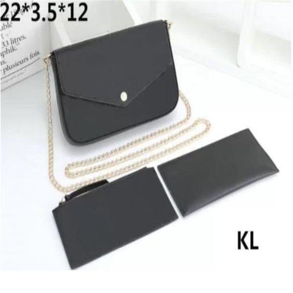 

3pcs/set POCHETTE FELICIE chain bag bags women shoulder handbags embossed flower crossbody handbag purse card holder wallet 4color, Black