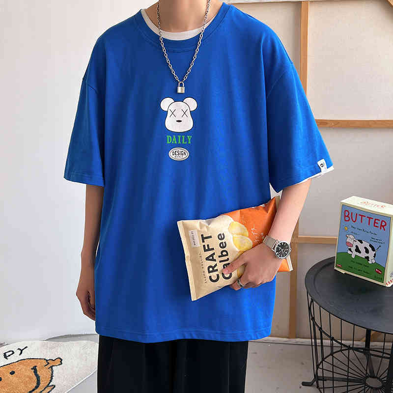

Short sved men's T-shirt 2022 summer cotton round neck Pullover trend ins versatile loose bottomed shirt men's wear, Tp020 orange
