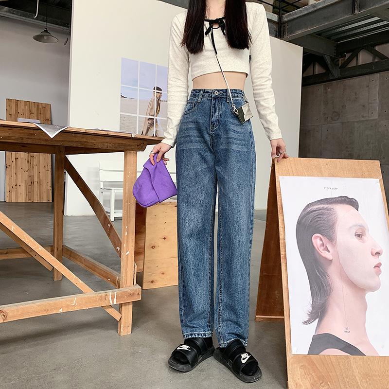 

Women's Jeans Straight High Waist Woman Plus Size Women Trousers Full Length Vintage Denim Pants Streetwear Korean Wide Leg, Only belt