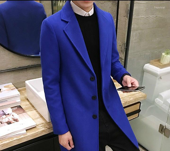 

Men's Wool & Blends Fashion Men Winter Clothing Long Royal Blue Woolen Coat Slim Fit Overcoat Male Oversized Casual Blend Tweed Jacket Boy X, Black
