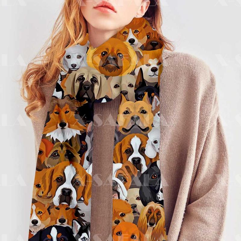 

Scarves Cute Funny Dog Face Shawl Winter Scarf Female British Bagh Bristled Cashmere Thick Long Pashmina Neckerchief-1Scarves