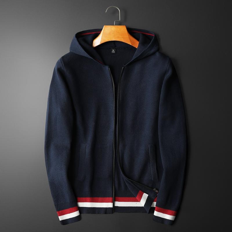 

Men's Sweaters Minglu Autumn Winter Male Luxury Hooded Zipper Simple Casual Men's Fashion Slim Fit Knitted Man 4XLMen's, Navy