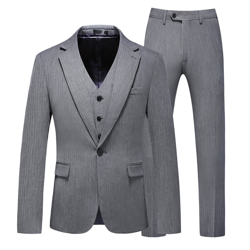 

Autumn new men's suits solid color casual slim fit large size suit professional formal three-piece suit single row one button, Gray