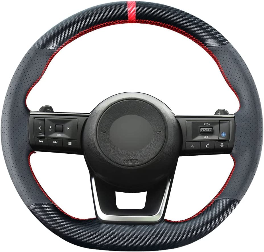 DIY Stitching Carbon Fiber Steering Wheel Cover For Nissan Rogue 2021 2022 Pathfinder 2022 Black Leather Interior Accessories-image-786049851