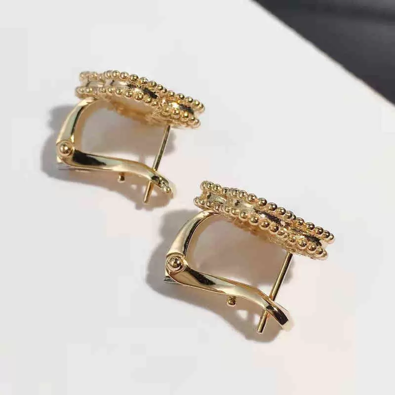 

S925 Sterling Silver Earring Stud Ladies Mother-of-pearl Clover Earrings, Original Brand, Luxury Fashion Jewelry, Exquisite Gift 220114