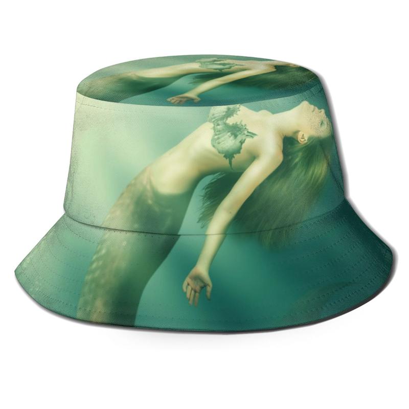 

Berets CINESSD Bucket Hat Unisex Bob Caps Hip Hop Gorros Fantasy Woman Mermaid With Tail Summer Panama Cap Beach Sun Fishing, Black 5