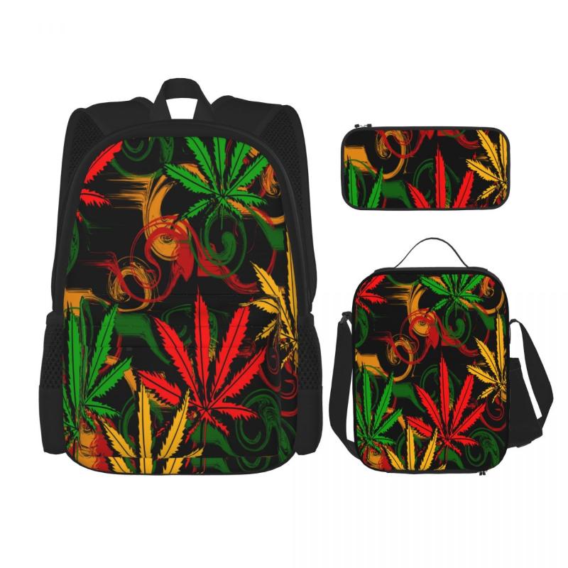 

Backpack 3PCS School Set Colored Leaves Bag Casual Student Backpacks Bags For Teenagers Boys Girls, Black 6