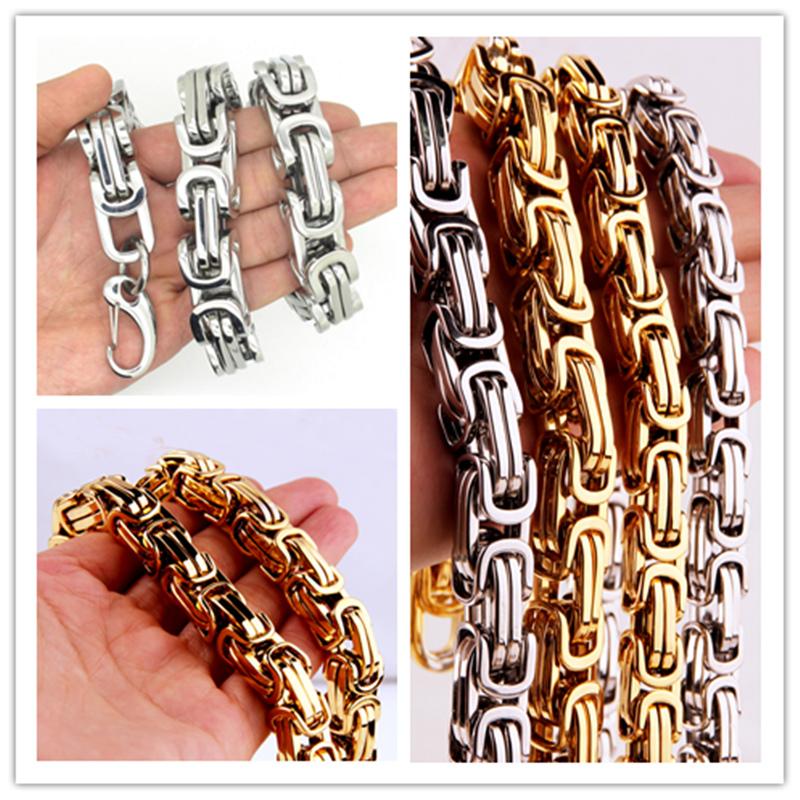 

Chains 7-40" Huge Heavy 316L Stainless Steel Silver Gold Color Byzantine Chain Mens Necklace 8/12/15MM Top DesignChains
