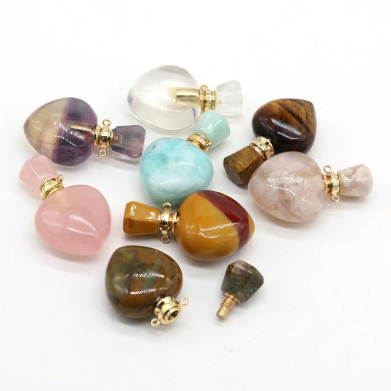

Pendant Necklaces Natural Perfume Bottle Stone Necklace Essential Oil Diffuser Crystal Agate Charms For Jewelry MakingPendant