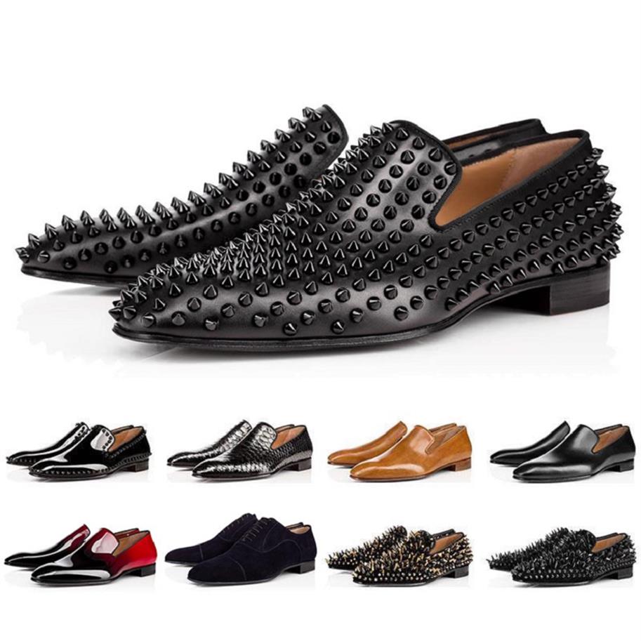 

with box cut dress platform shoes suede leather studded spikes flats high quality black white men women party lovers sneakers232k, Color#28