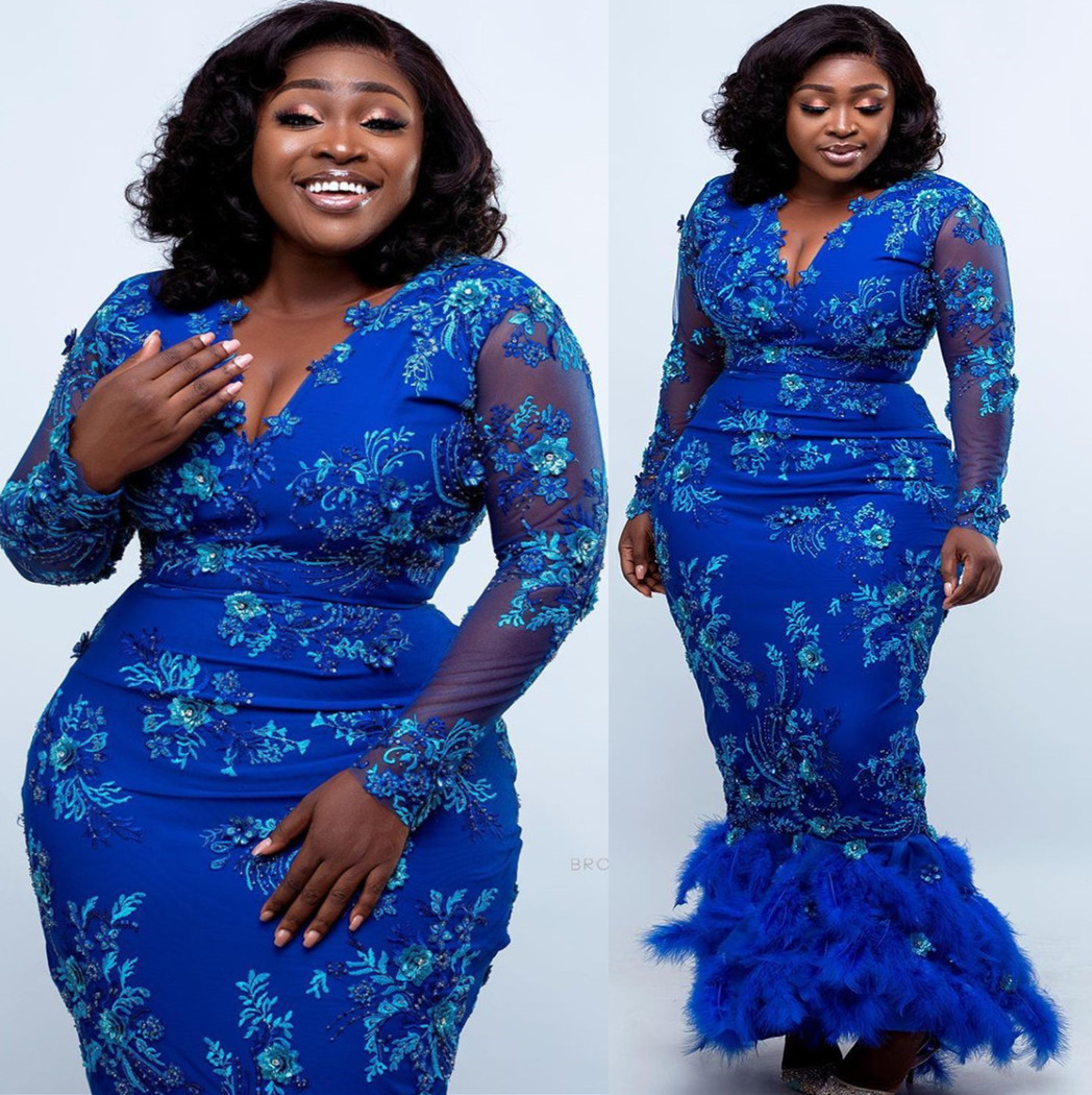 

2022 Plus Size Arabic Aso Ebi Mermaid Royal Blue Prom Dresses Lace Feather Evening Formal Party Second Reception Birthday Engagement Gowns Dress ZJ55O, Dark red