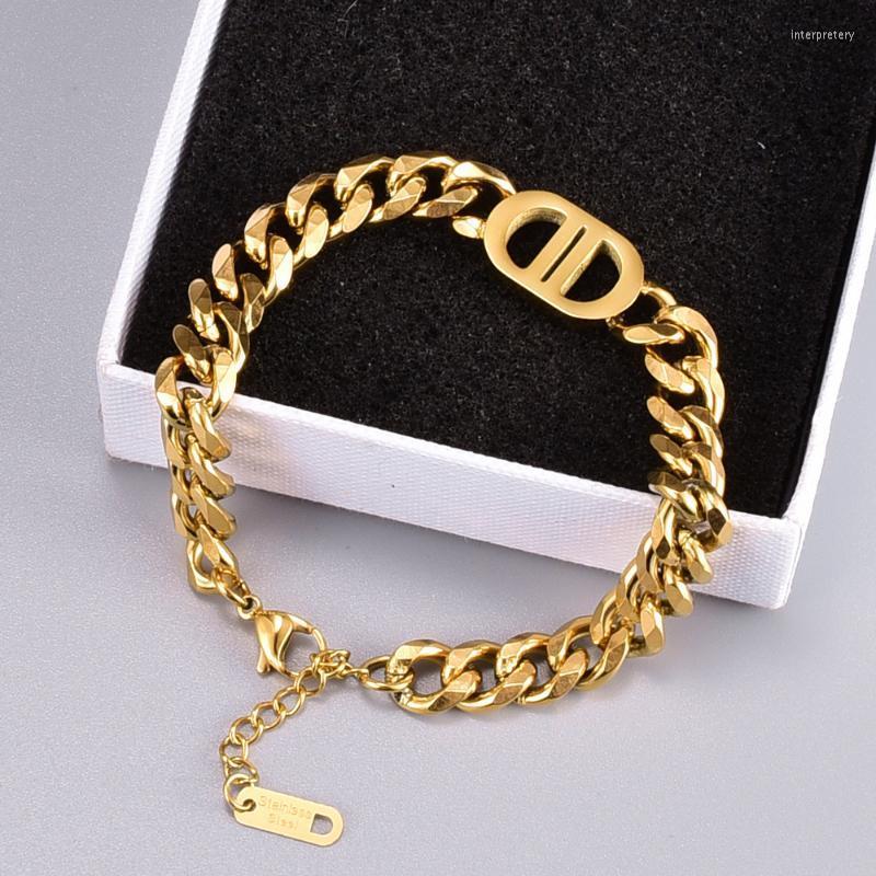 

Link Chain Fashion Stainless Steel Letter DD Bracelet For Women Punk Style Gold Thick Guba Female Jewelry Gift S243 Inte22