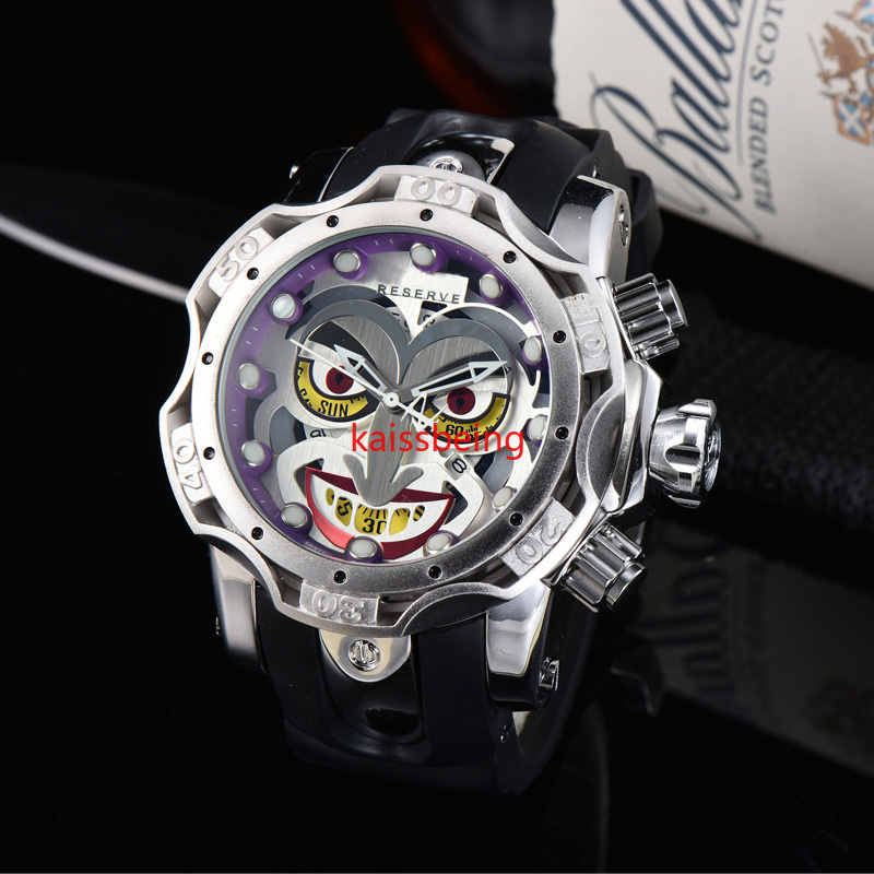 

ksa Luxury Brand Undefeated Reserve Venom DC Comics Joker Rubber Strap 52mm Men Quartz Watch Reloj Hombres