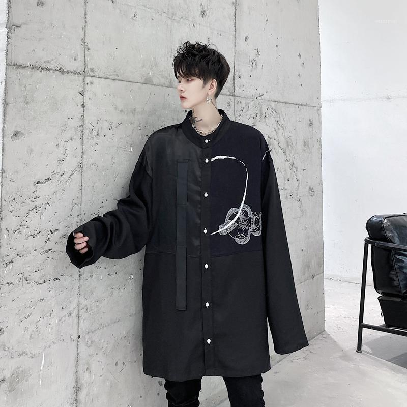 

High Quality Design Shirt Cotton Casual Baggy Long Sleeve Shirts Men's Hip Hop Blouse Tops Tees For Male Fahsion Stylist Coat, Black