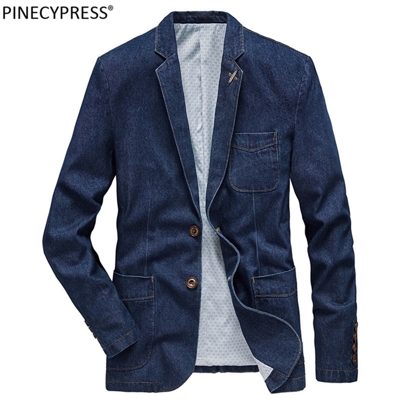 

Cotton Men Denim Suit Jacket Single Breasted Pockets Blue Casual Street Spring Autumn Male Outwear Slim Man Cowboy Blazer 220426