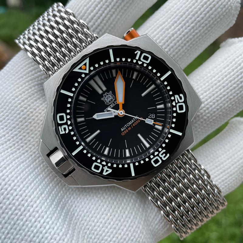 

Wristwatches Arrival Factory Price Steeldive SD1969 1200M Water Resistant NH35 Automatic Bi-Direction Bezel Dive Watch With Mesh BandWristwa, 1969-or v3