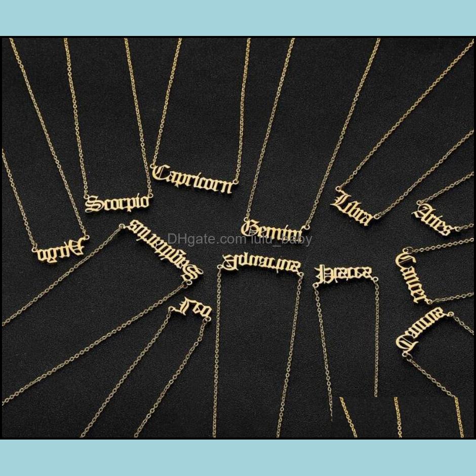 

Pendant Necklaces Pendants Jewelry Personalized Letter Zodiac Necklace Constellation Custom Stainless Steel Old English Birthday Gifts Dro