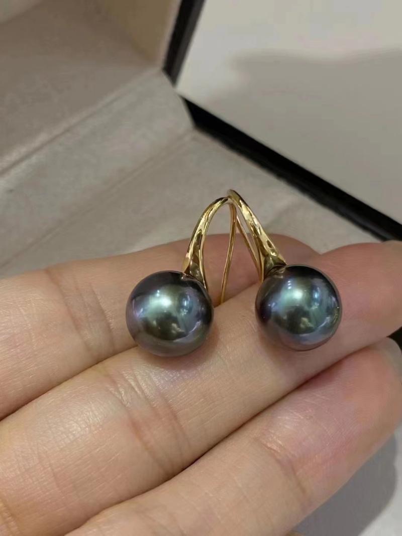 

Dangle & Chandelier Dazzling 18K Gold Drop Earrings For Wedding Women 10-11mm Round Seawater Tahitain Peacock Green Pearl Less Flaw Strong L