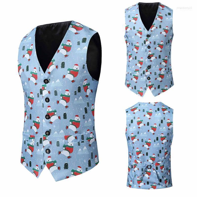 

Men' Vests Fashion Mens Vest Suit Jackets Snowman Xmas Christmas Fancy Vintage Button Up Party Sleeveless Jacket Men Top 202 Stra22