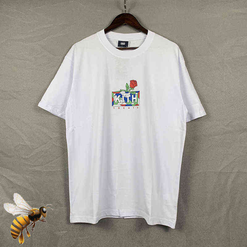 

Red Flower Shirts Men Women Rose Tees O-neck Quality Cotton T-shirt Clothing Fashion Kith White Tshirt
