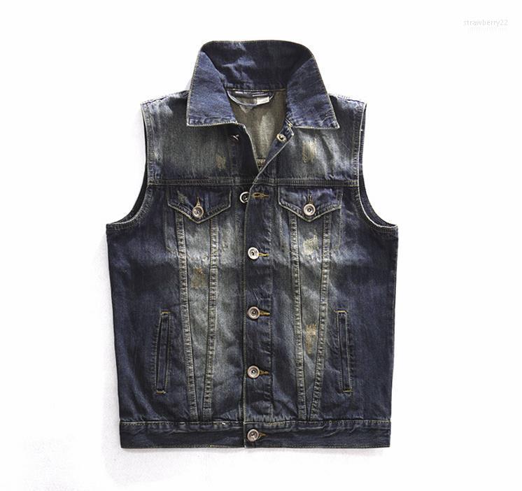 

Men' Vests Motorcycle Denim Young Man Punk Rock Moto Biker Vest With Holes Scratches Turn Down Collor Sleeveless Jackets Stra22, Blue
