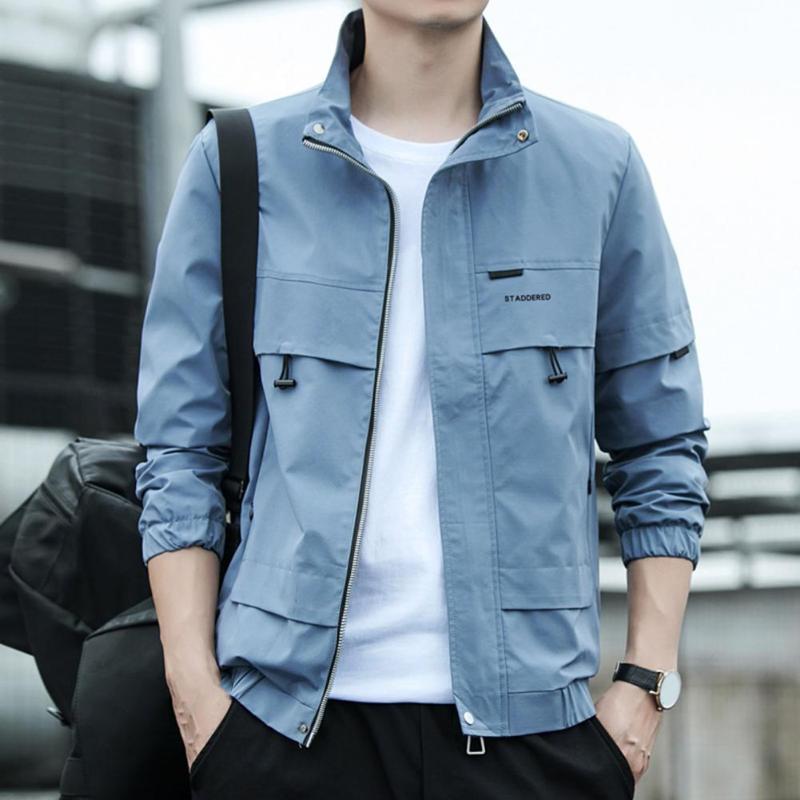 

Men's Jackets Great Spring Jacket Solid Color Stitching Men Coat Casual CoatMen's, Blue