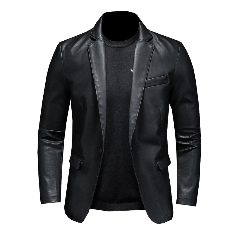 

Suit Oversized Leather Jacket Business Fashion Men's Vegan Jacket Men's Slim Fit PU Leather Jacket Suit For Men S5XL 220816, Black