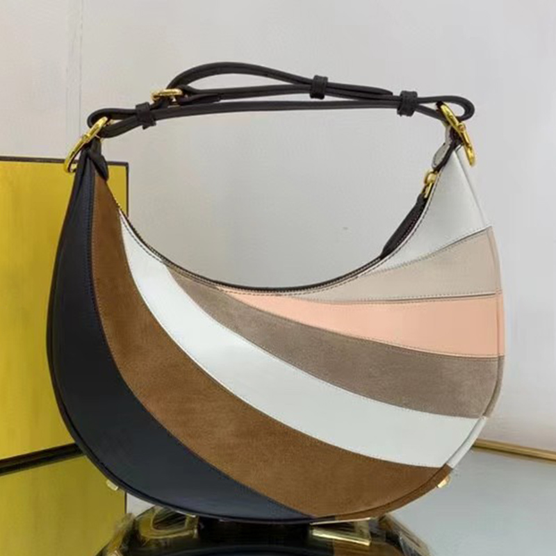 

Design Multicolor Stitching Crescent Bag Leather Large Capacity Ladies' New Underarm Bag Fashion Versatile Diagonal One Shoulder Handbag, Camel