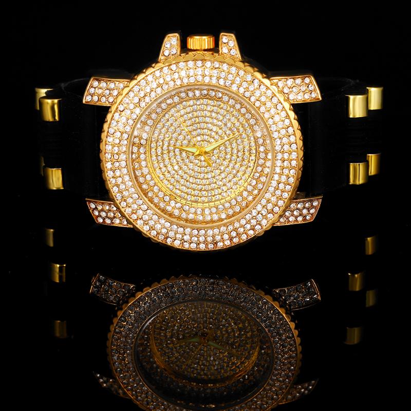 

Wristwatches Hip Hop Luxury Quartz Mens Watches Iced Out Watch Men Adjustable Cz Full Bling Diamond For Waterproof Male Clock, Slivery;brown