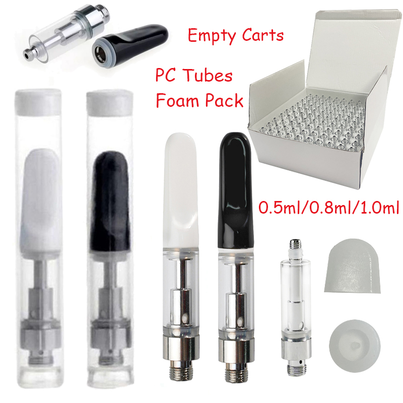 

TH205 Empty Vape Pen Cartridges Packaging 510 Thread Ceramic Atomizers 0.5ML 0.8ML 1.0ML Glass Tank Thick Oil Wax Vaporizer Carts E Cigarette