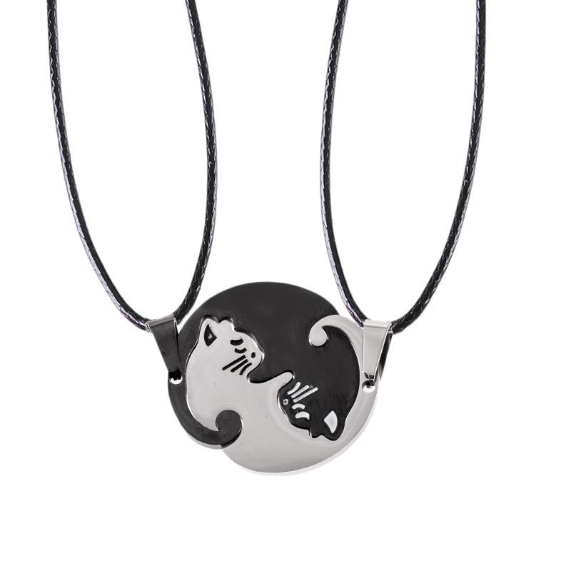 

Chains Wholesale Vintage Couples Jewelry Necklaces Black White Couple Necklace Classic Yin Yang Corollary Animal Cat Pendant