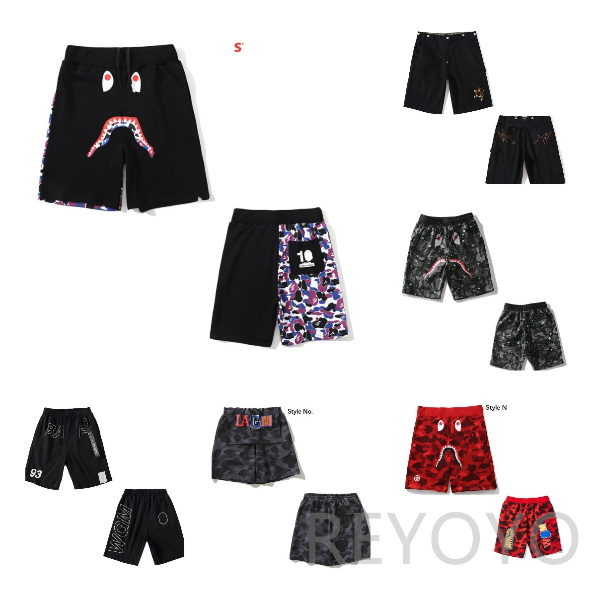 

Men's shorts women's beach pants couples shark head classic high-quality camouflage printed pant summer five-point luminous series 0104180101, 1pcs buttons