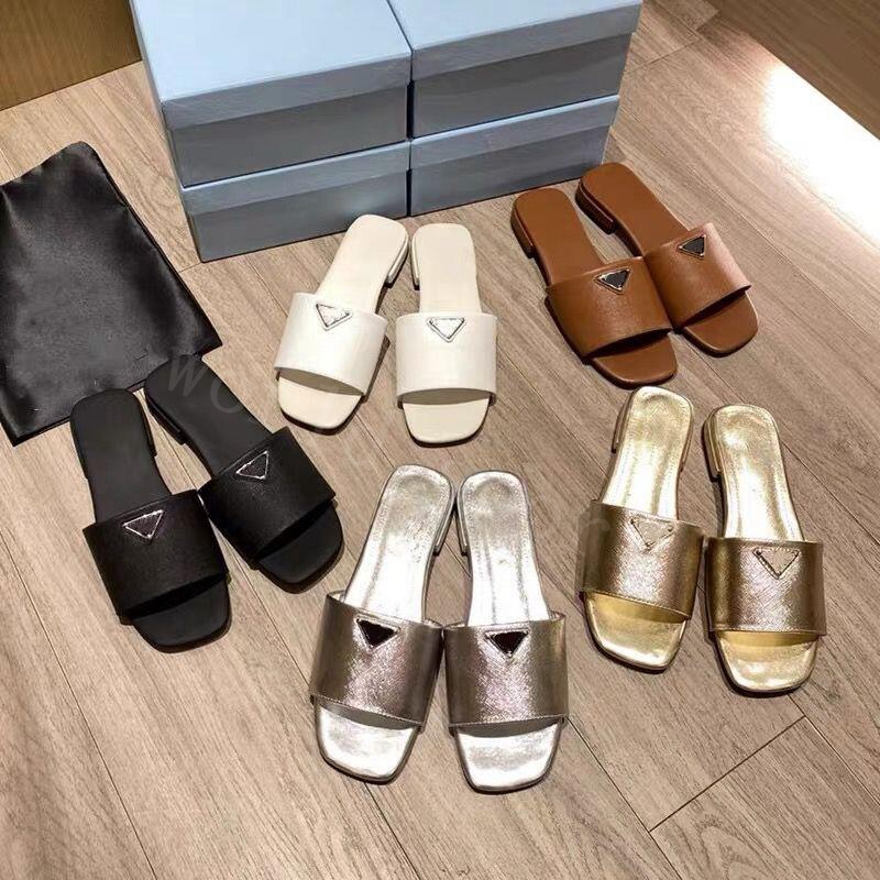 

Luxury Designer Sliders Women embroidery Sandals shoe Women triangle Slide Designers square toe Shoes Genuine Leather Flip Flops Ladies Slipper with box dust bag