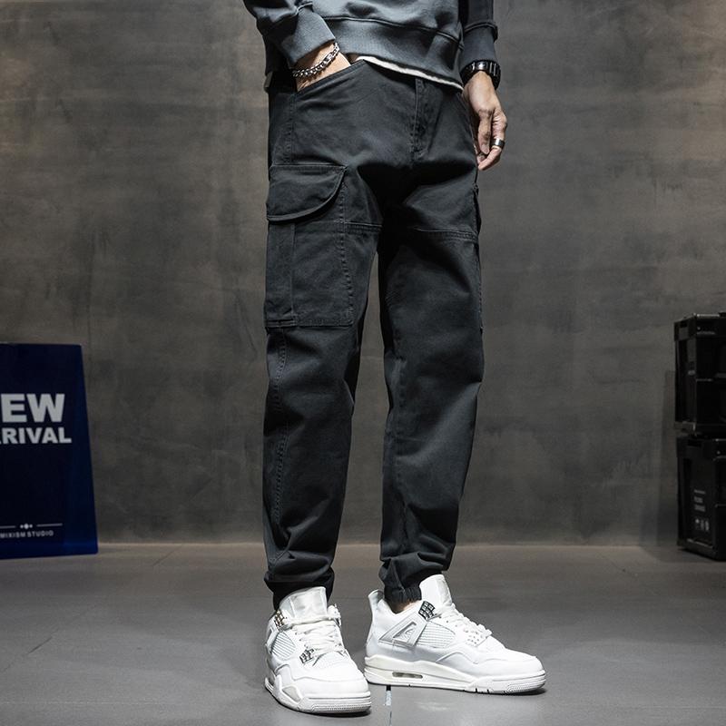 

Men's Pants Streetwear Fashion Men Jeans Big Pocket Loose Casual Cargo Overalls Plus Size Hip Hop Joggers Designer Baggy TrousersMen's, Black
