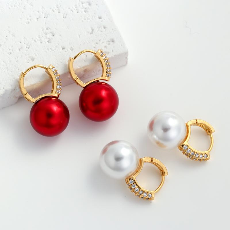 

Hoop & Huggie Lifefontier Trendy Red White Color Big Pearls Rhinestone Huggies Earrings For Women Minimalist Elegant Earring JewelryHoop