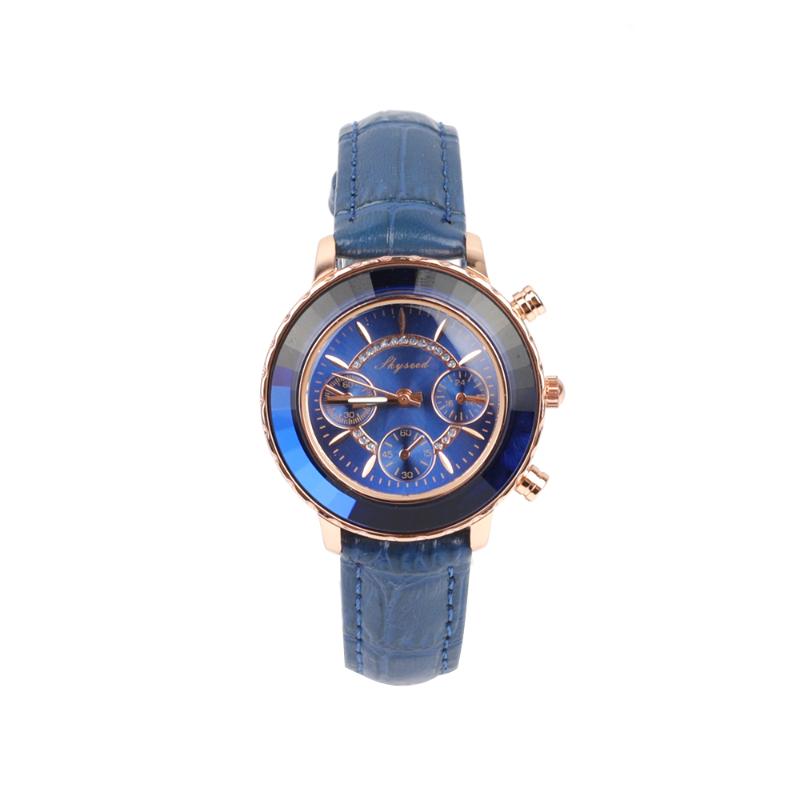 

Wristwatches Women Watches Fashion Featured Three Eyes Stainless Stain Steel Ladies Watch Waterproof Blue Wristwatch Romatic Girlfriend Gift, Bronze