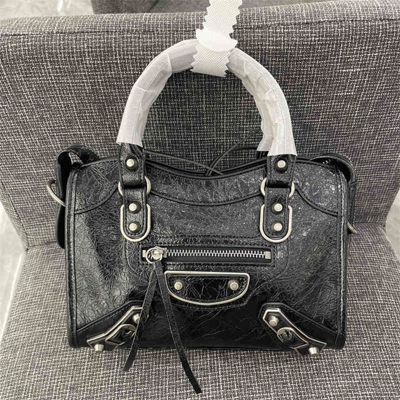 

Bag Designer Balenciga Handbag 2022 Fashion Versatile Leather b City Motorcycle Bag Vintage Rivet Single Shoulder Messenger Bag Handbag, Black small 23cm