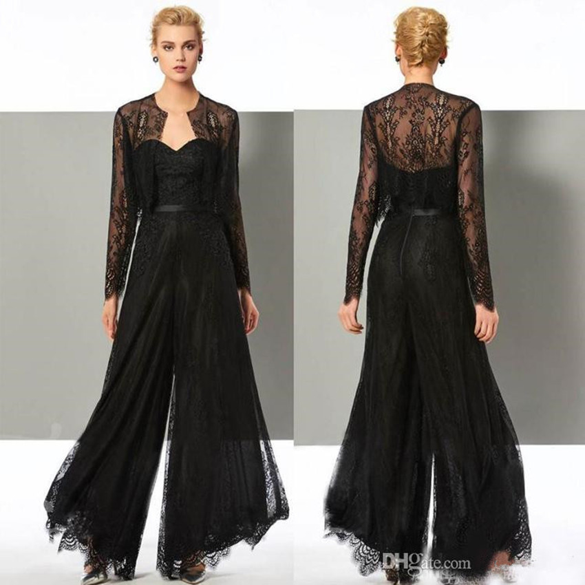 

Elegant Black Jumpsuit Mother of The Bride Dresses Pant Suits Sweetheart Wedding Guest Dress with Jackets Plus Size Evening Gowns