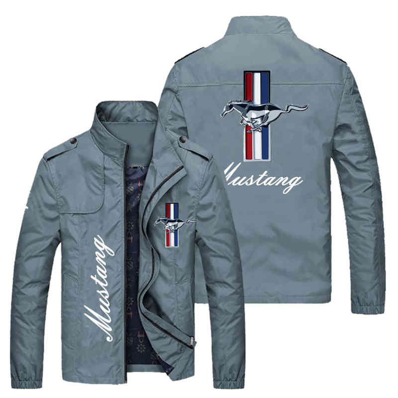 

2022 Spring Autumn Mens Mustang Car Print Jacket Women Windbreaker Fashion Harajuku Motorcycle Biker Bomber, Dusty blue