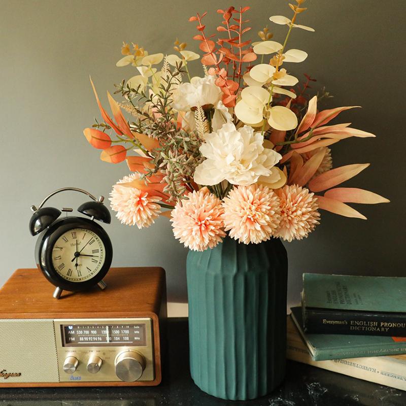 

Decorative Flowers & Wreaths Roses Artificial Peony High Quality Autumn Decoration Bride Bouquet Fall Vintage Fake Flower For Wedding Home, Champagne