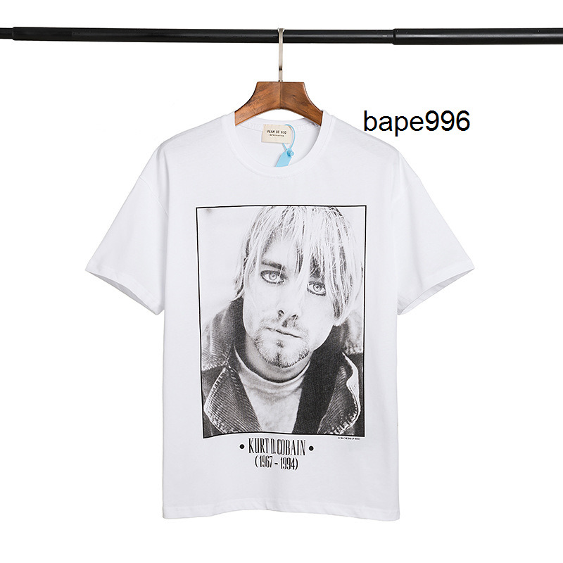 

new Kurt Cobain rock band portrait printed short sleeve T-shirt cotton casual couple white T-shirt 02