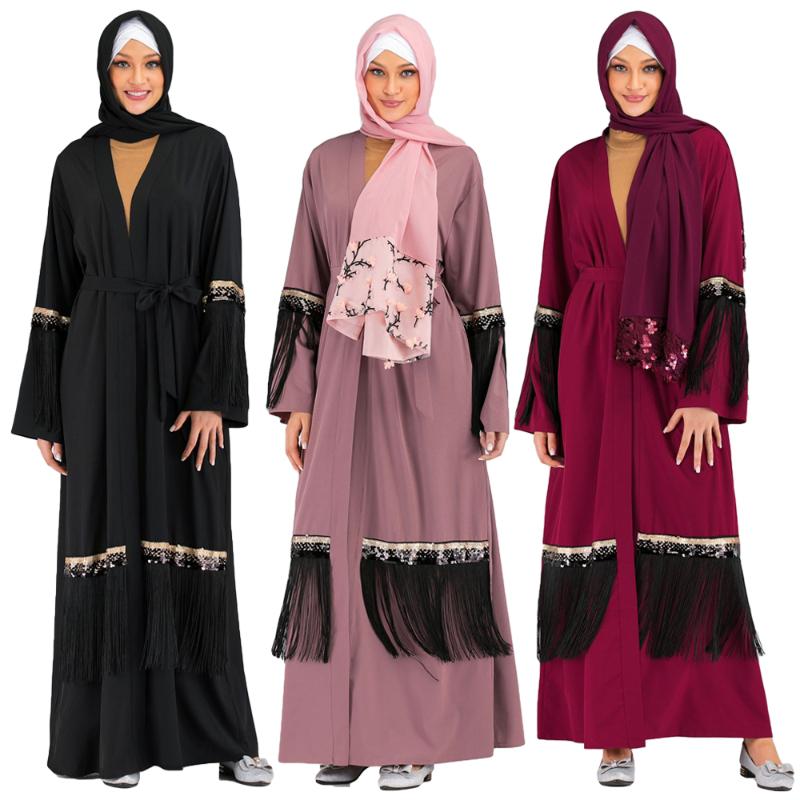 

Ethnic Clothing Women Sequins Tassel Abaya Open Kimono Long Maxi Dress Muslim Cardigan Jilbab Party Cocktail Arab Islamic Middle EastEthnic