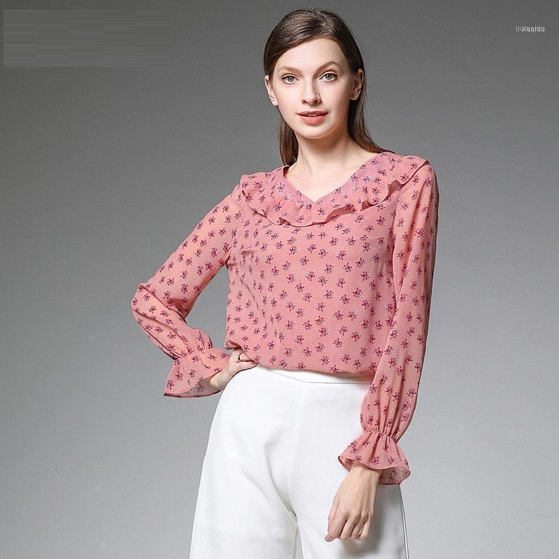 

Women's Blouses & Shirts 2022 Spring Ladies Ruffled Collar Cute Elegant Floral Chiffon Shirt Lantern Sleeves Casual Blouse Tops XXXXXL 5XL, Pink