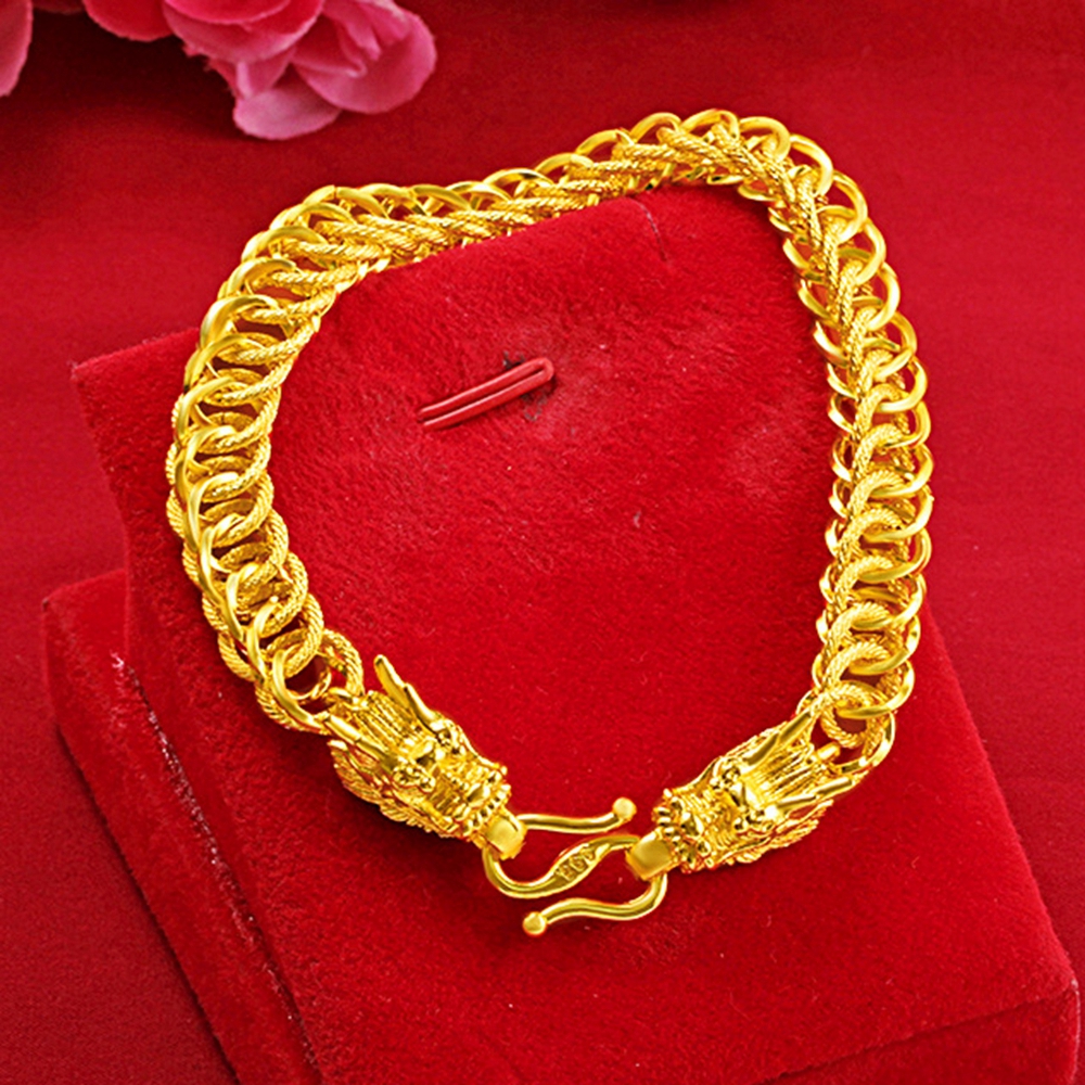 Men's Bracelet Chain Mesh Desigh 18k Yellow Gold Filled Hip Hop Dragon Head Wrist Chain Link Men Jewelry 21cm Long-image-757239798