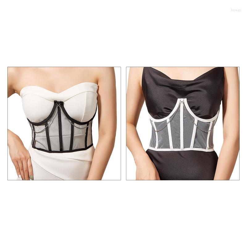

Belts Lift Up Female Waist Corset With Dangle Chain Wide Belt Gothic Lace Women Fashion Slimming Waistband Elastic CorsetsBelts, Black
